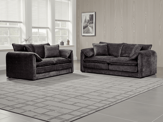 Solaya Sofa Black 3+2 Set – Sleek Black Fabric Sofa Suite | Comfort Furniture