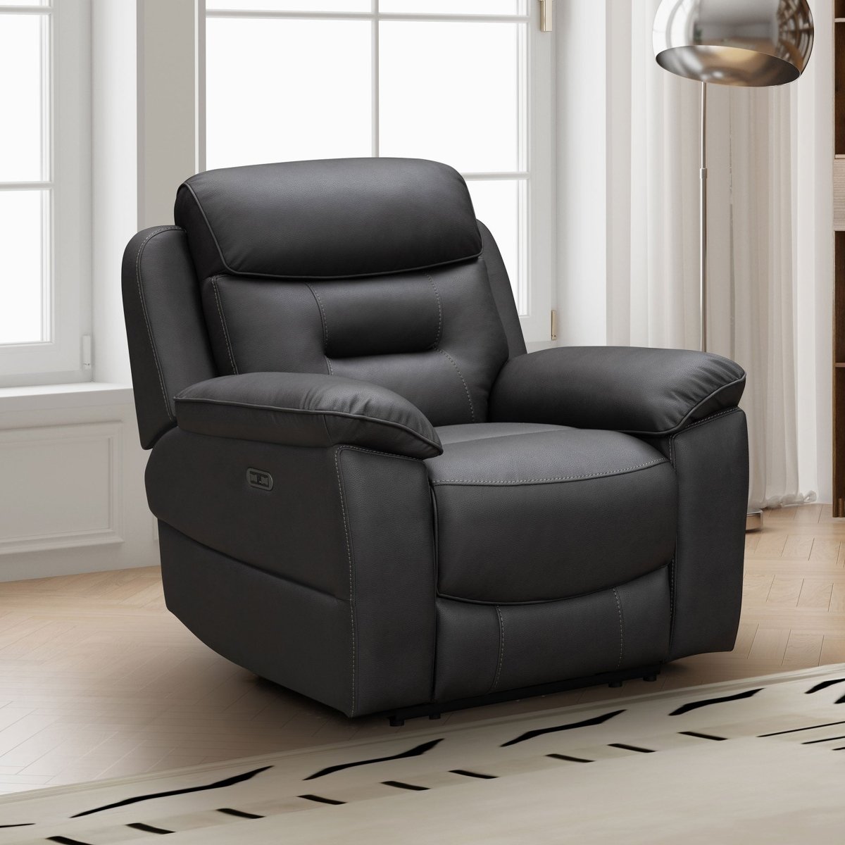 Spencer 1 Seater Power Recliner Armchair – Charcoal Fabric - Comfort Furniture
