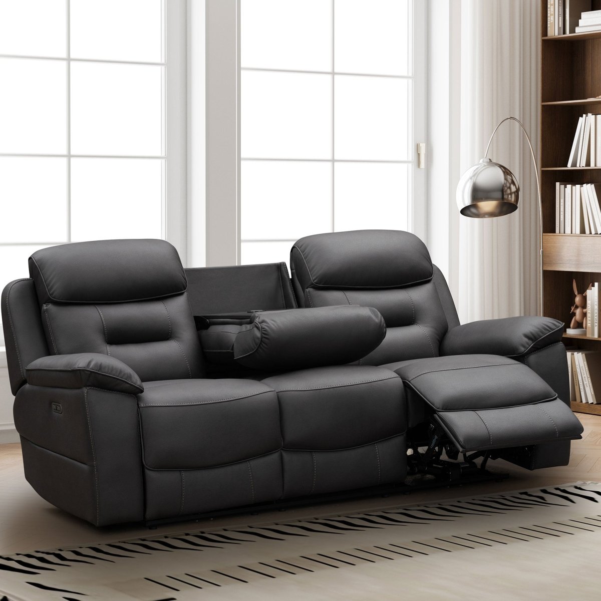 Spencer 3 Seater Power Recliner Sofa – Charcoal Fabric - Comfort Furniture