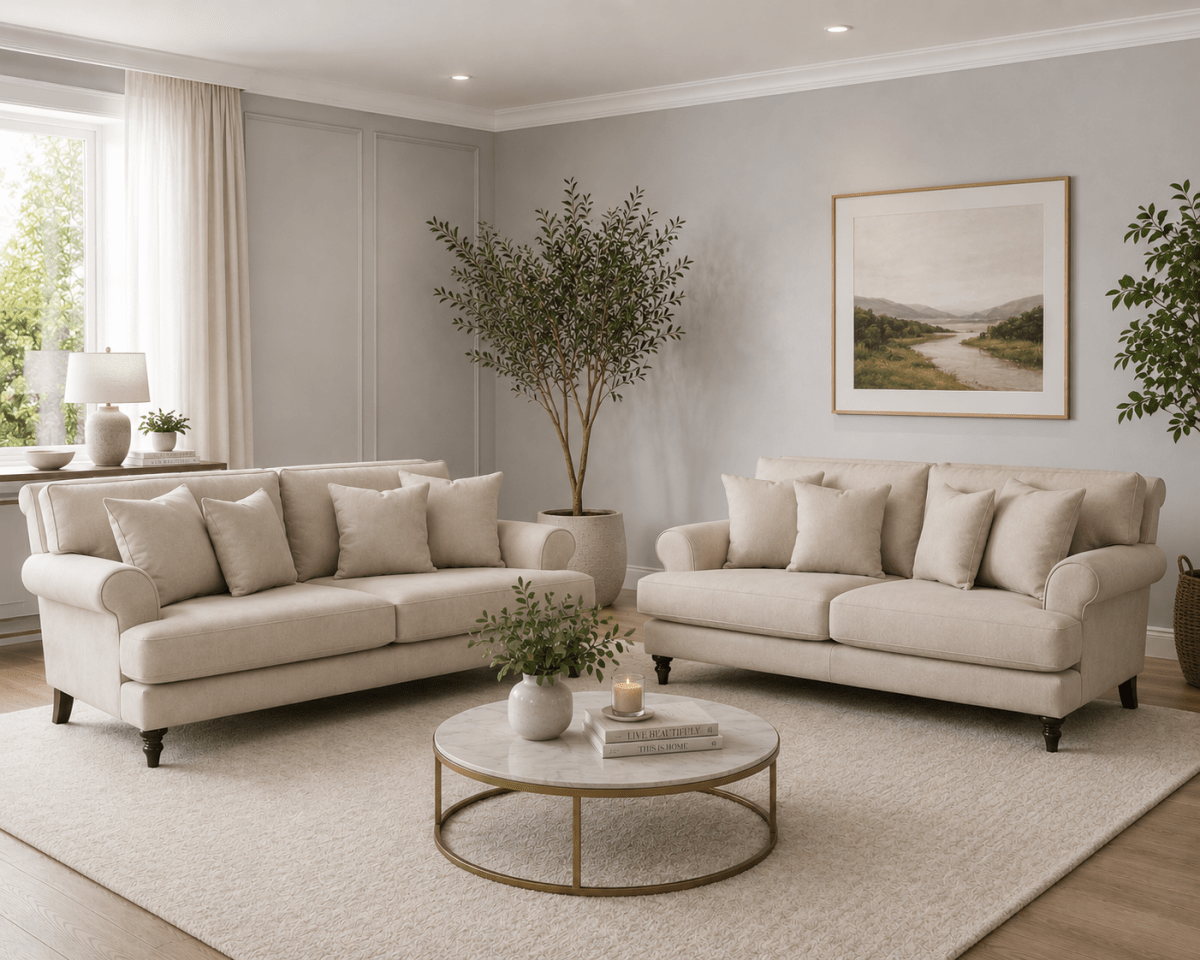 Summer Beige Sofa Suite 3+2 – Classic Fabric Sofa Suite in Beige | Comfort Furniture