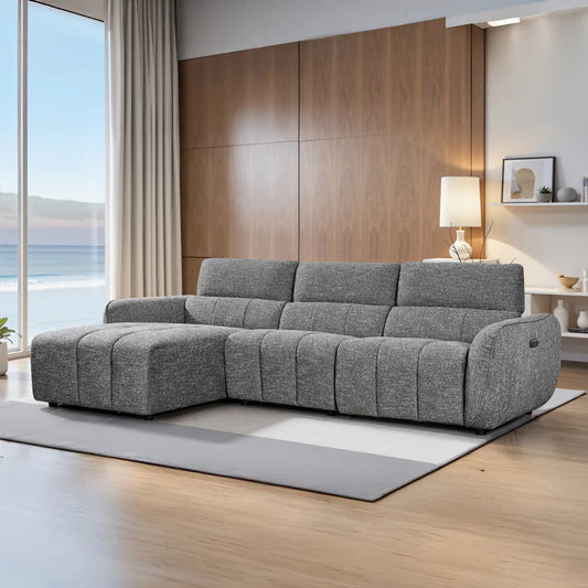 Turin Electric Recliner Sofa in Grey – Corner Sofa with Power Recline | Comfort Furniture