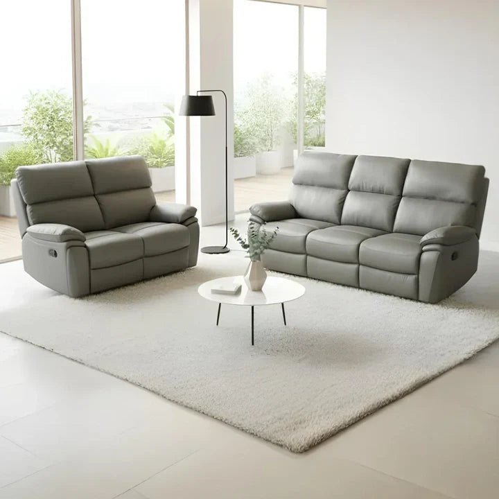 Valencia Leather Sofa Manual Recliner in Black – 3+2 Suite | Comfort Furniture