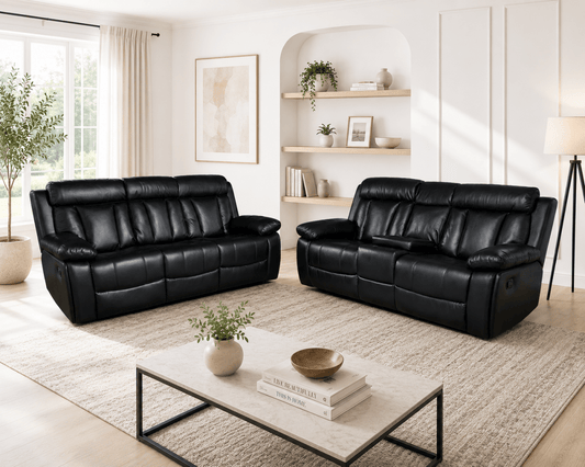 Vancouver Leather Sofa Suite in Black – 3+2 Genuine Leather Suite | Comfort Furniture