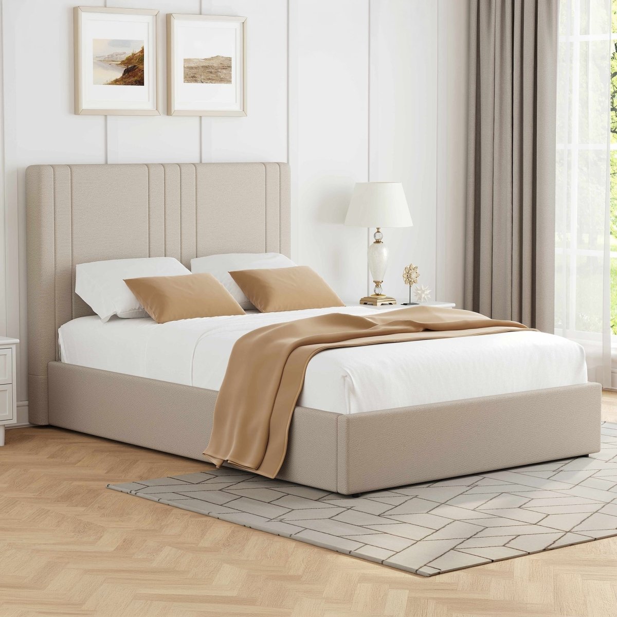 Willow 4'6 Upholstered Bed Frame – Beige Fabric - Comfort Furniture