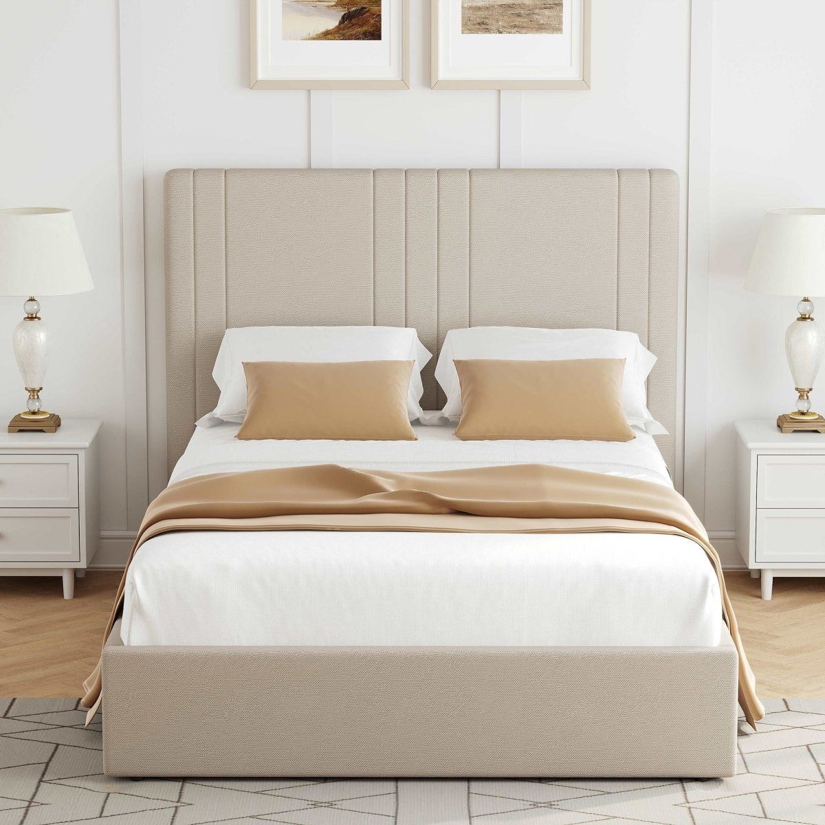 Willow 4'6 Upholstered Bed Frame – Beige Fabric - Comfort Furniture